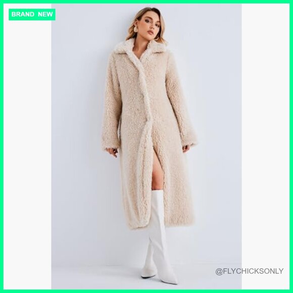 Faux Fur Open Front Long Cardigan Coat with Pockets - Picture 6 of 7
